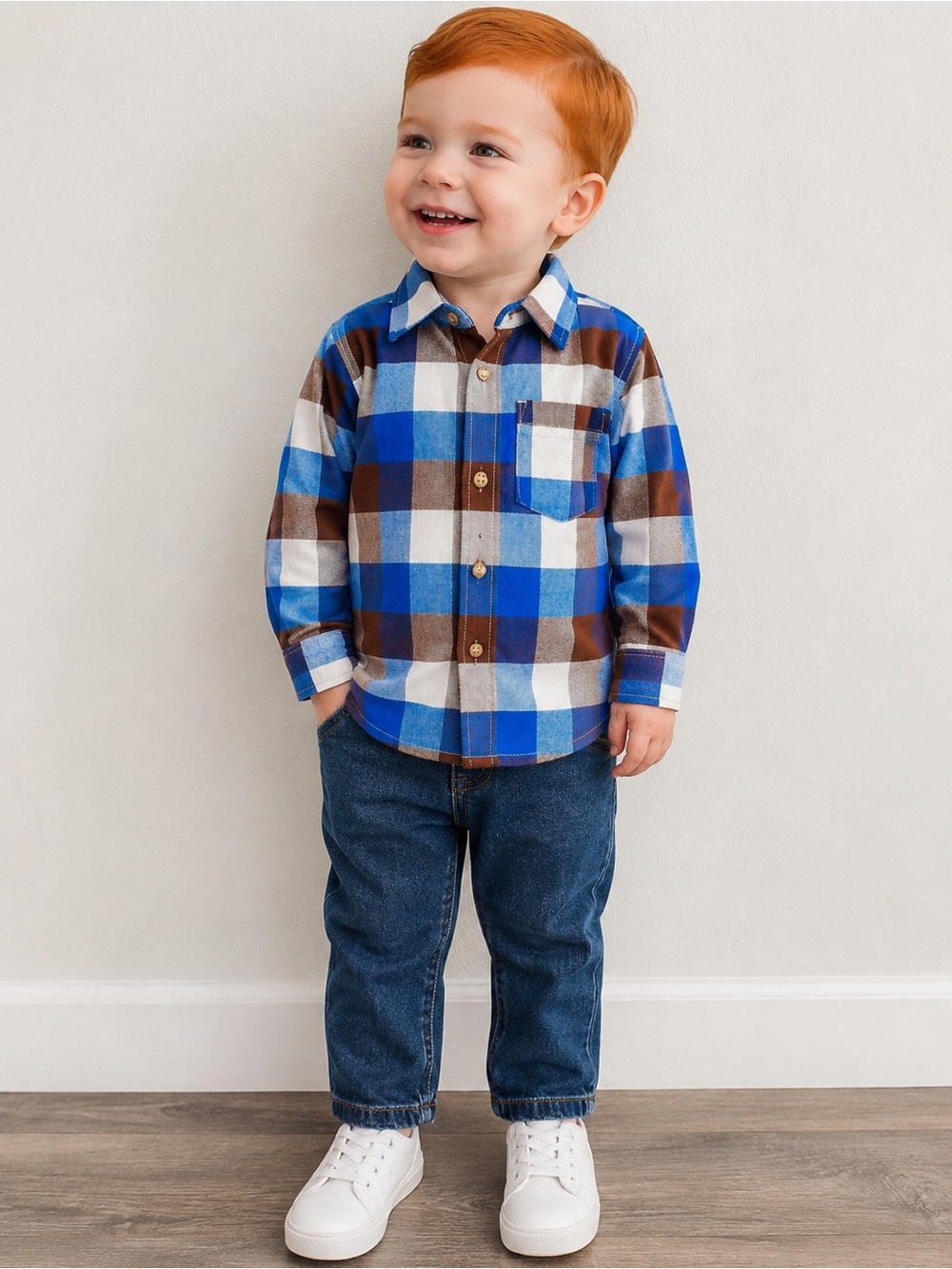 Boys 3T Plaid Button-Up Shirt & Jeans Outfit Set